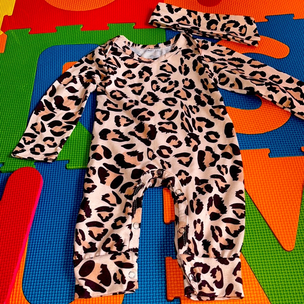 Cheetah Print Onesie with matching hair tie